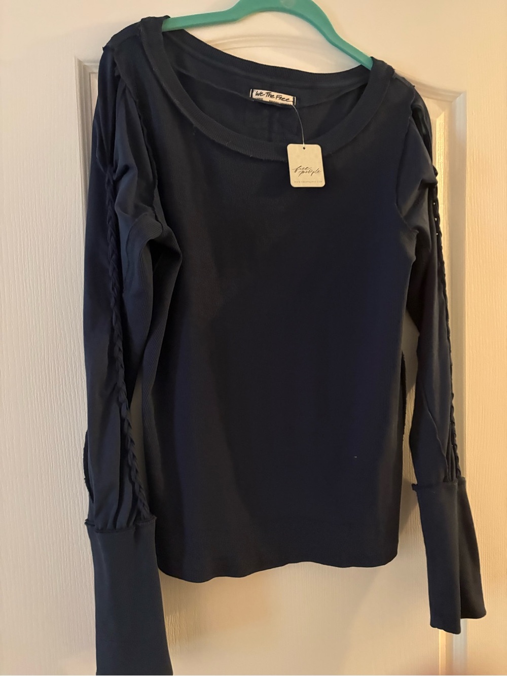 We The Free Navy Long-Sleeve Braided-Sleeve Top